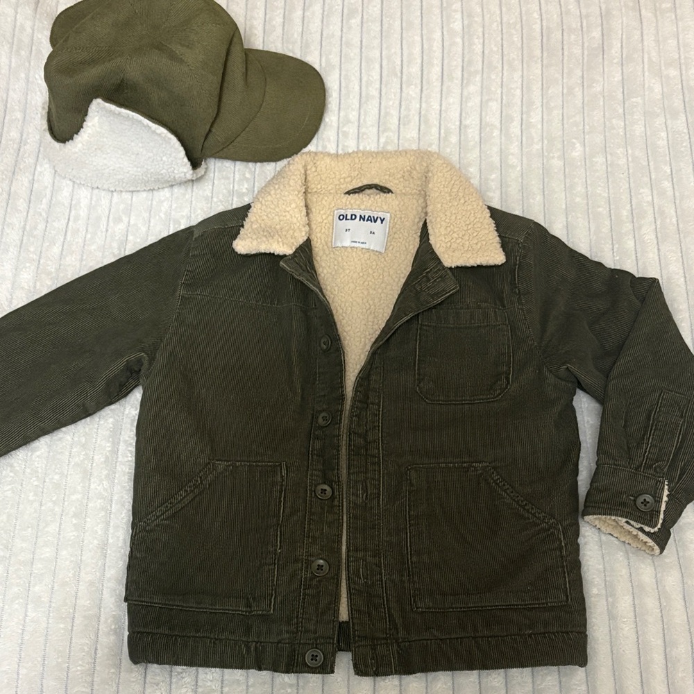 Kids Olive Corduroy Sherpa Jacket